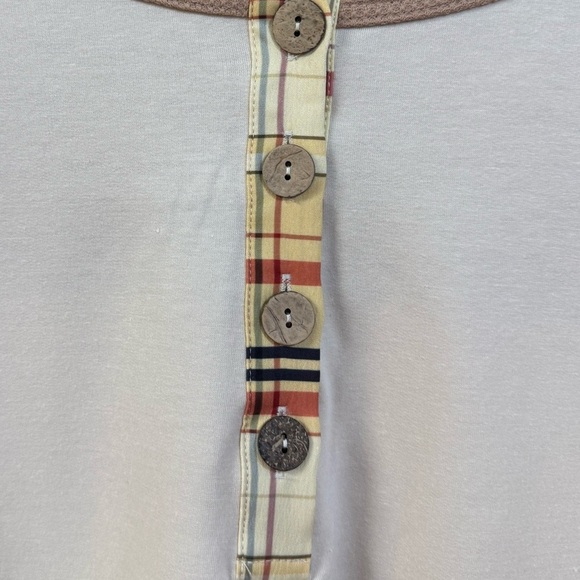 NWT, Waffle Knit Tee Over Long Sleeves, Plaid Pattern, Button Front - Picture 2 of 4